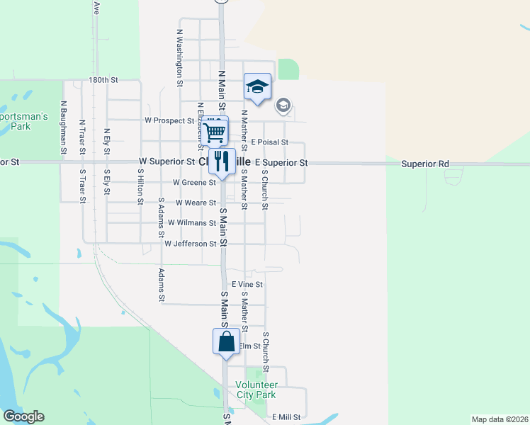 map of restaurants, bars, coffee shops, grocery stores, and more near East Weare Street in Clarksville