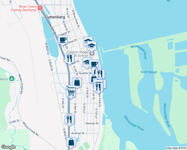 map of restaurants, bars, coffee shops, grocery stores, and more near 12 Goethe Street in Guttenberg