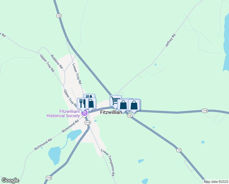 map of restaurants, bars, coffee shops, grocery stores, and more near 27 Highway 12 in Fitzwilliam
