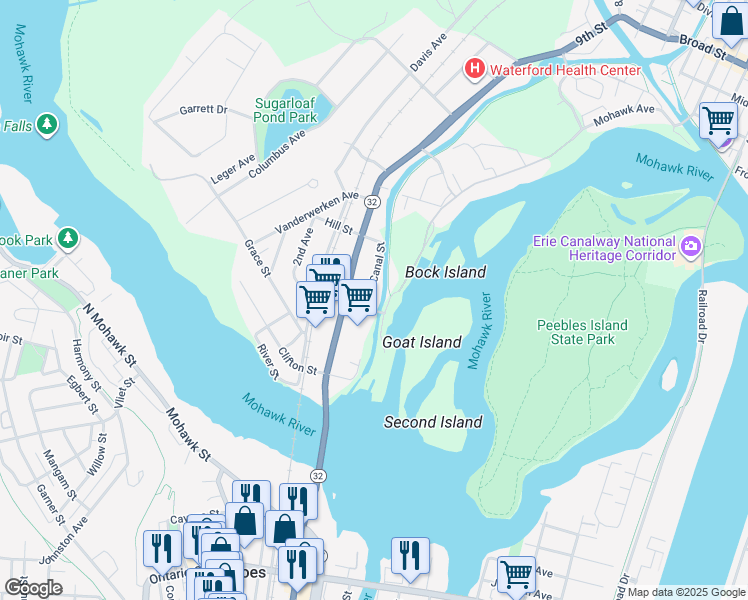 map of restaurants, bars, coffee shops, grocery stores, and more near 51 Saratoga Avenue in Waterford