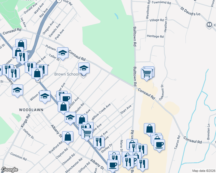 map of restaurants, bars, coffee shops, grocery stores, and more near 222 Eastholm Road in Schenectady