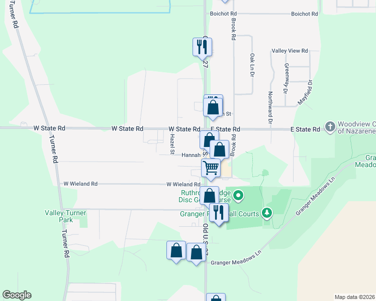 map of restaurants, bars, coffee shops, grocery stores, and more near 1064 Hannah Avenue in Lansing