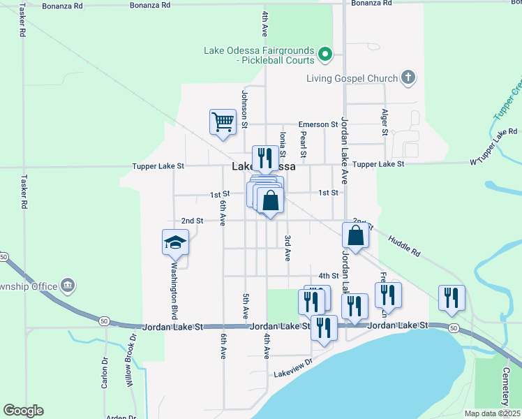 map of restaurants, bars, coffee shops, grocery stores, and more near 1033 4th Avenue in Lake Odessa