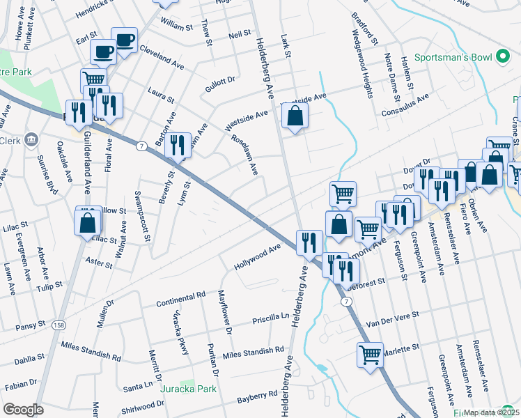 map of restaurants, bars, coffee shops, grocery stores, and more near 2054 Cedarlawn Avenue in Rotterdam
