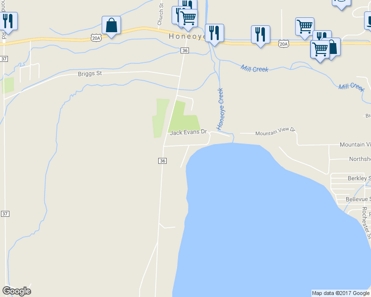 map of restaurants, bars, coffee shops, grocery stores, and more near 8837 Sandy Bottom Road in Honeoye