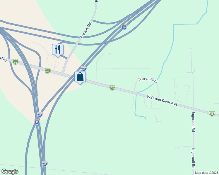 map of restaurants, bars, coffee shops, grocery stores, and more near 6907 West Grand River Avenue in Lansing