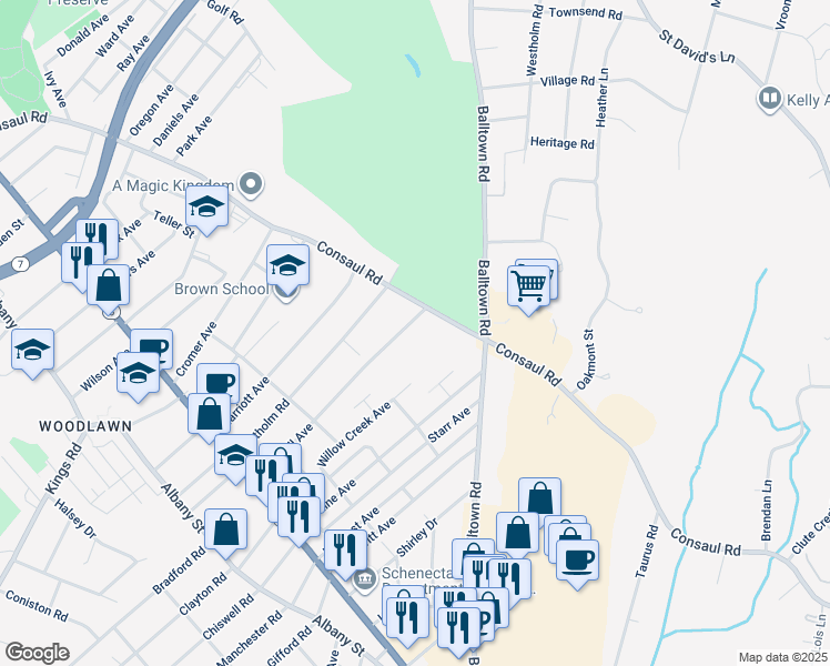 map of restaurants, bars, coffee shops, grocery stores, and more near 254 Marshall Ave in Schenectady
