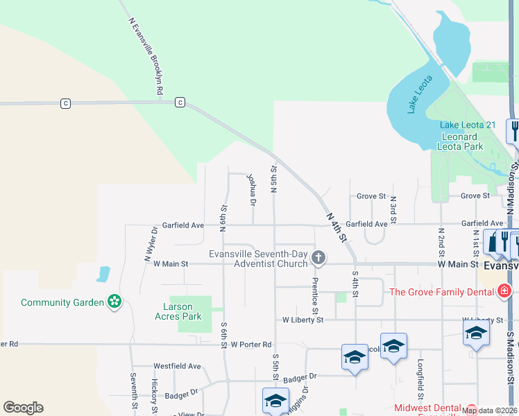 map of restaurants, bars, coffee shops, grocery stores, and more near 118 Joshua Drive in Evansville