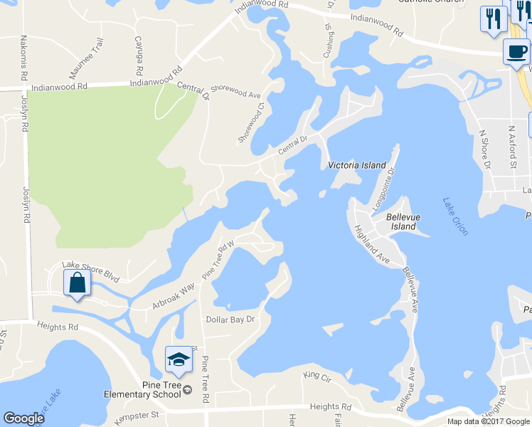 map of restaurants, bars, coffee shops, grocery stores, and more near 860 Island Point Drive in Orion charter Township