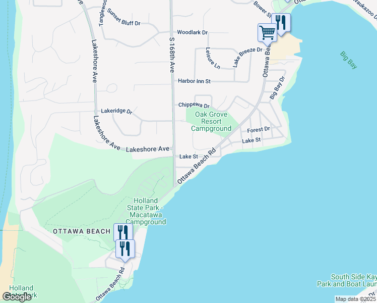 map of restaurants, bars, coffee shops, grocery stores, and more near 465 South 168th Avenue in Holland