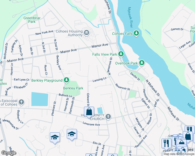 map of restaurants, bars, coffee shops, grocery stores, and more near 16 Lansing Lane in Cohoes