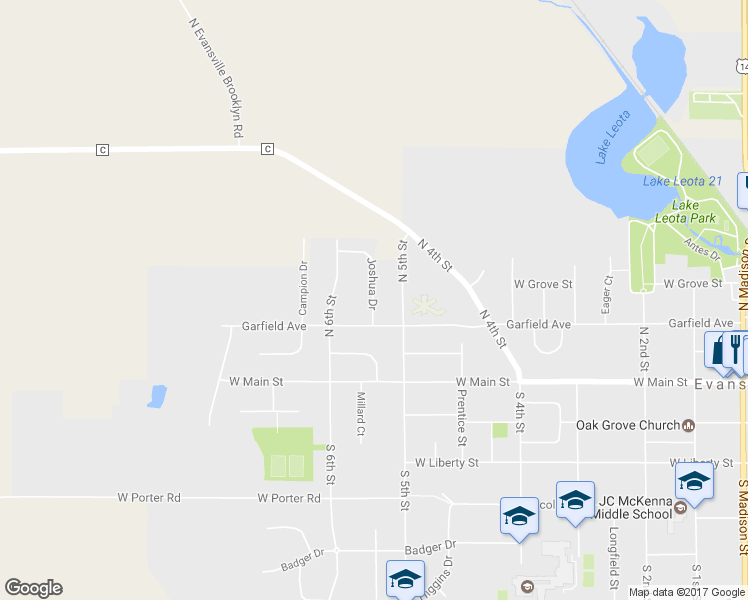 map of restaurants, bars, coffee shops, grocery stores, and more near 118 Joshua Drive in Evansville