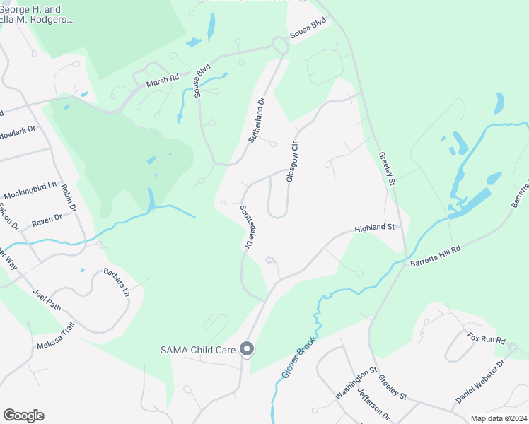 map of restaurants, bars, coffee shops, grocery stores, and more near 56 Glasgow Circle in Hudson