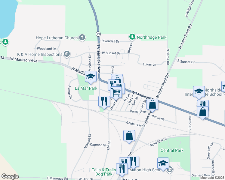 map of restaurants, bars, coffee shops, grocery stores, and more near 17 Front Street in Milton