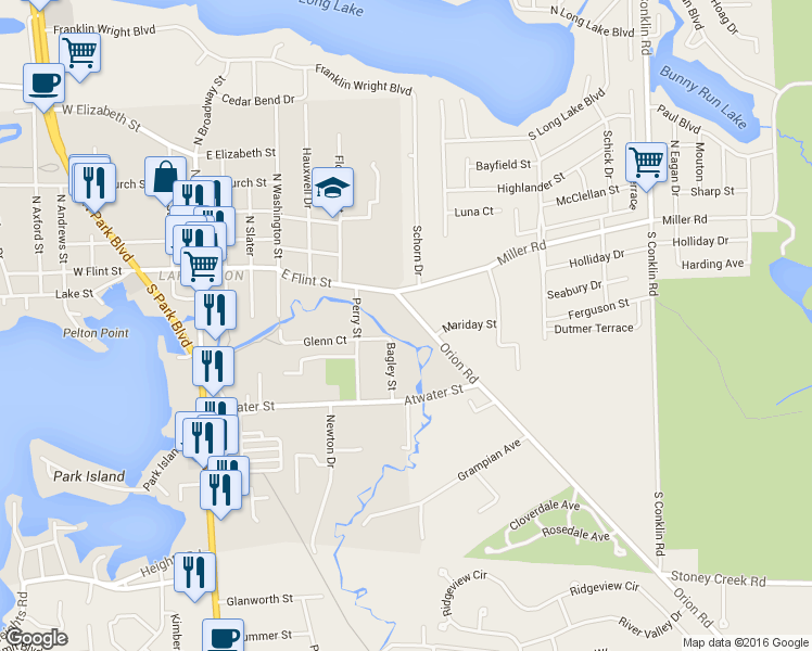 map of restaurants, bars, coffee shops, grocery stores, and more near 610 Orion Road in Orion charter Township