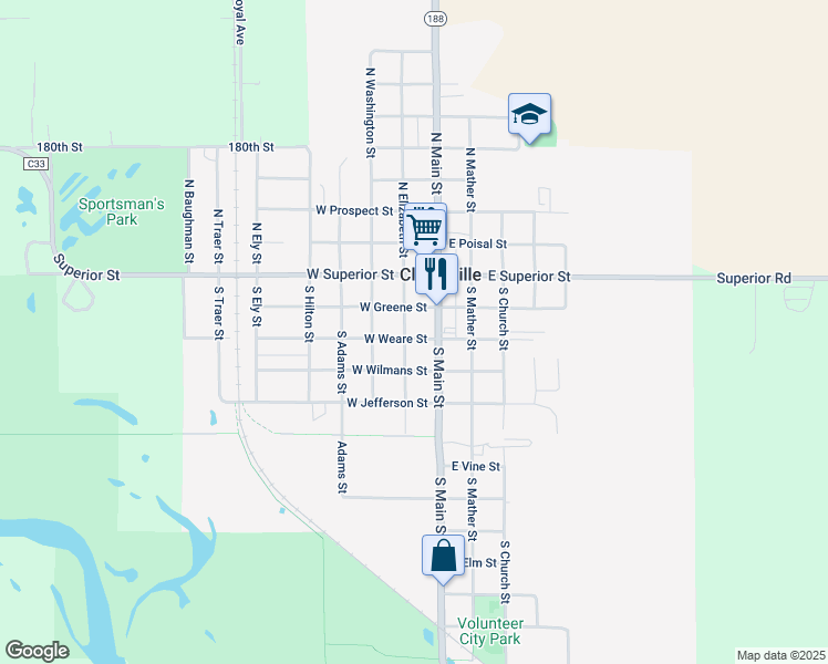 map of restaurants, bars, coffee shops, grocery stores, and more near 120 West Weare Street in Clarksville