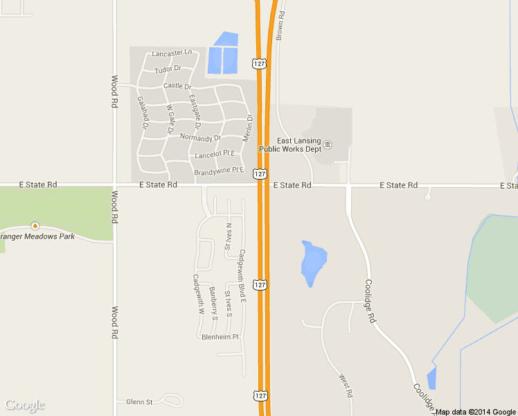 map of restaurants, bars, coffee shops, grocery stores, and more near U.S. 127 in Lansing