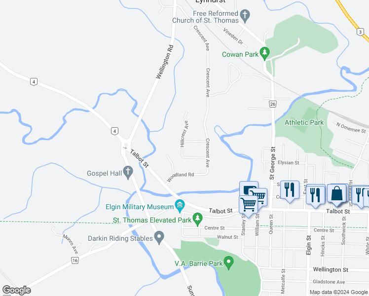 map of restaurants, bars, coffee shops, grocery stores, and more near 7 Hillcrest Avenue in Saint Thomas