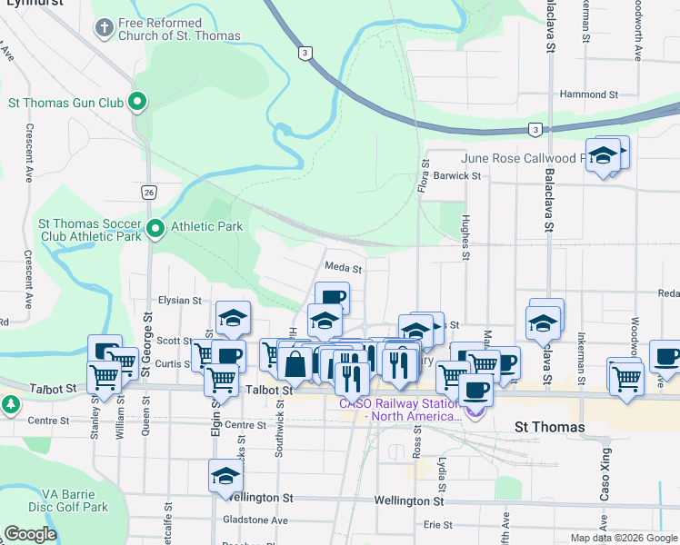 map of restaurants, bars, coffee shops, grocery stores, and more near 10 Meda Street in St. Thomas
