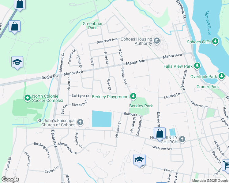 map of restaurants, bars, coffee shops, grocery stores, and more near 55 Pleasant Court in Cohoes