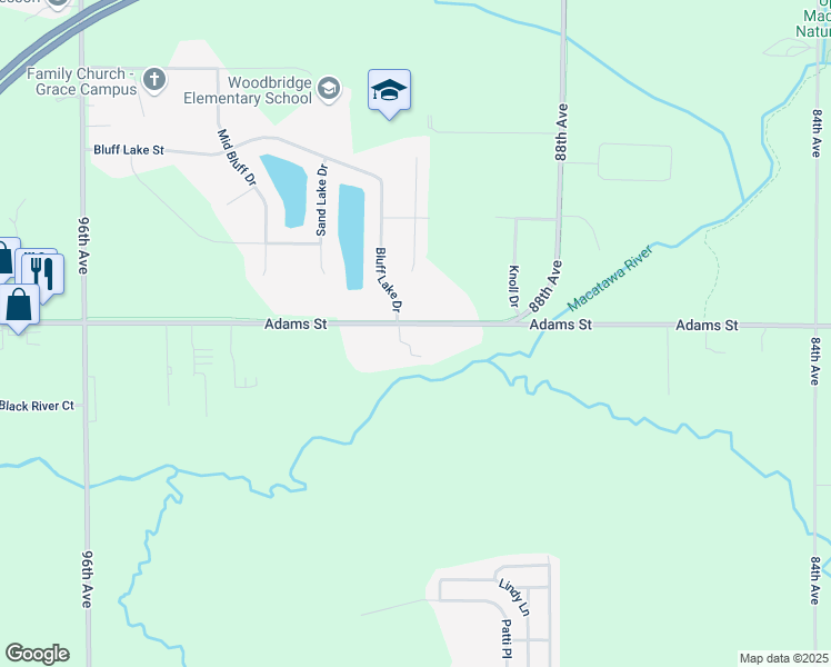 map of restaurants, bars, coffee shops, grocery stores, and more near 9084 Adams Street in Zeeland