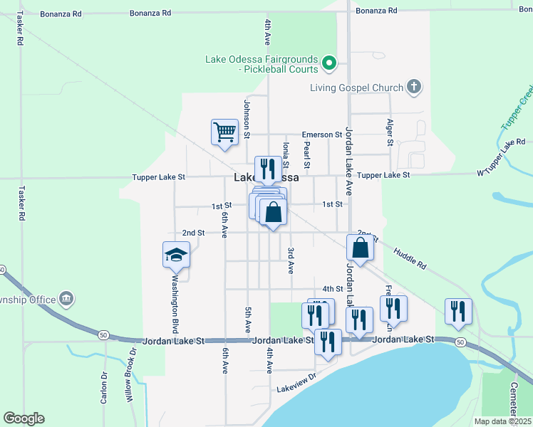 map of restaurants, bars, coffee shops, grocery stores, and more near 1033 4th Avenue in Lake Odessa