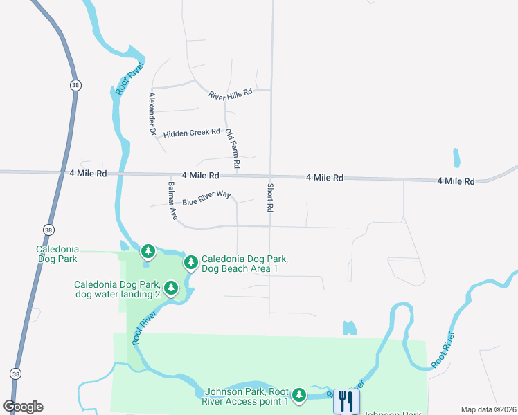 map of restaurants, bars, coffee shops, grocery stores, and more near 6215 Blue River Way in Racine