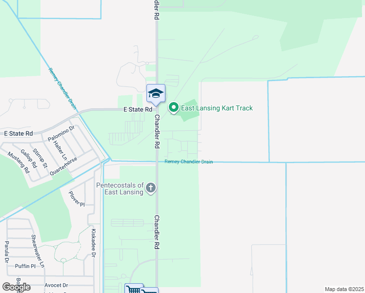 map of restaurants, bars, coffee shops, grocery stores, and more near 4060 Springer Way in East Lansing