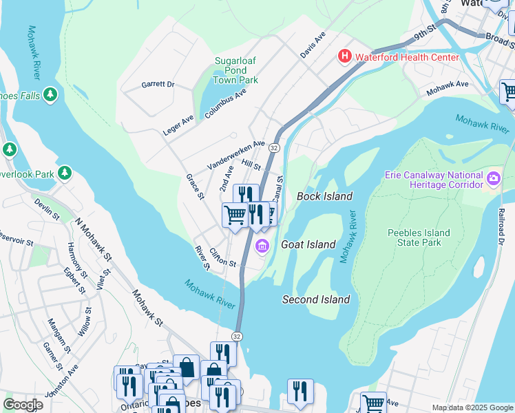 map of restaurants, bars, coffee shops, grocery stores, and more near 51 Saratoga Avenue in Waterford