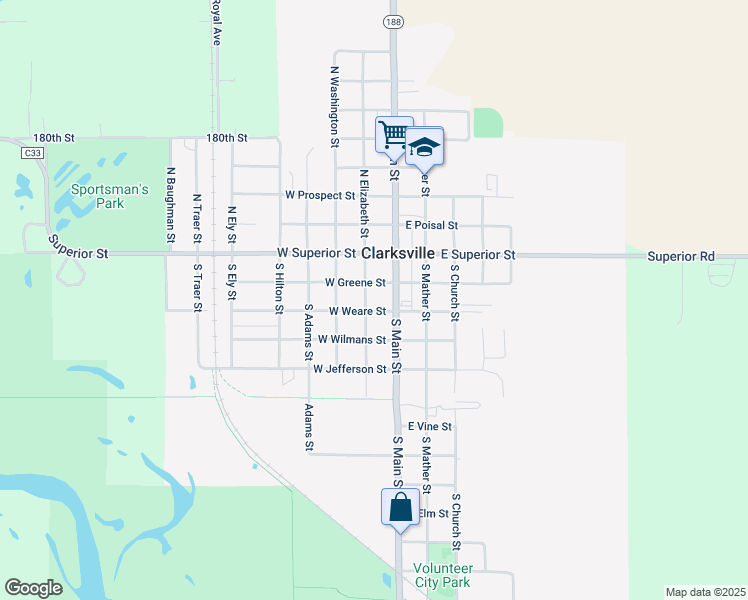 map of restaurants, bars, coffee shops, grocery stores, and more near 120 West Weare Street in Clarksville