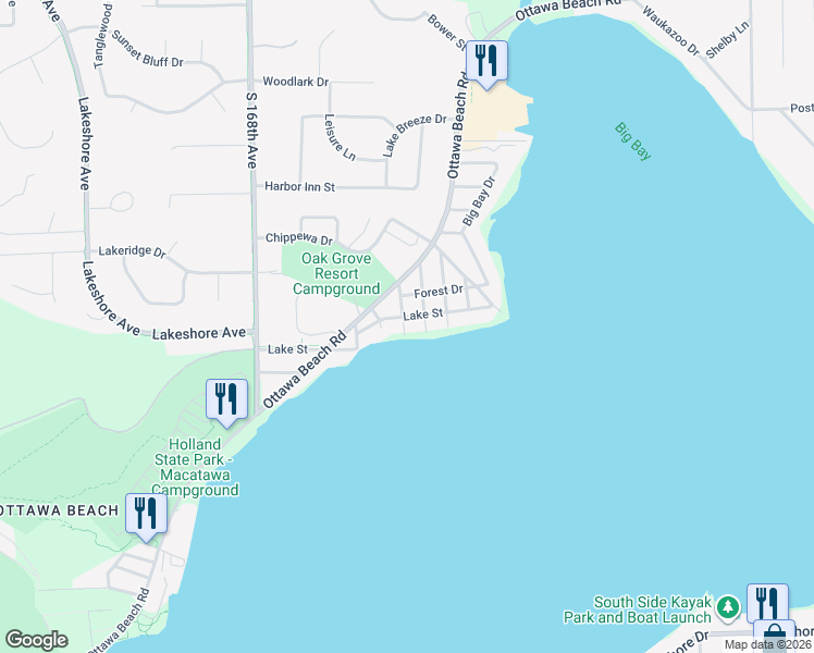 map of restaurants, bars, coffee shops, grocery stores, and more near 1964 Lake Street in Holland