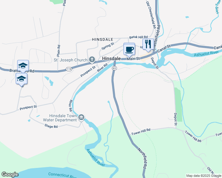 map of restaurants, bars, coffee shops, grocery stores, and more near 45 Northfield Road in Hinsdale