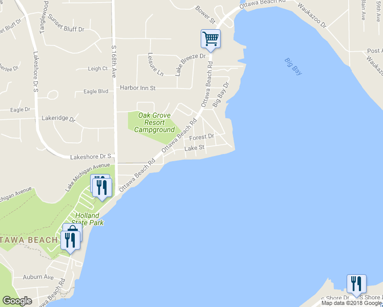 map of restaurants, bars, coffee shops, grocery stores, and more near 1964 Lake Street in Holland