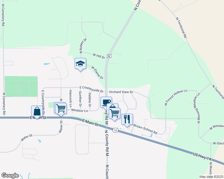 map of restaurants, bars, coffee shops, grocery stores, and more near 701 Orchard View Drive in Evansville