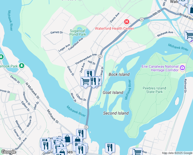 map of restaurants, bars, coffee shops, grocery stores, and more near 51 Saratoga Avenue in Waterford