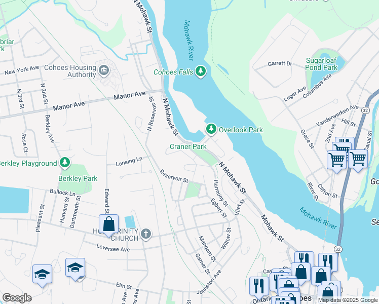 map of restaurants, bars, coffee shops, grocery stores, and more near 18 Orchard Street in Cohoes