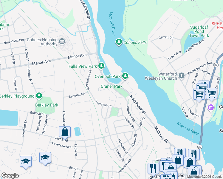 map of restaurants, bars, coffee shops, grocery stores, and more near 18 Orchard Street in Cohoes