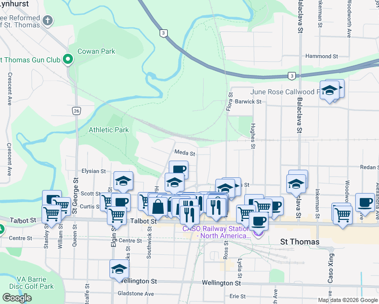 map of restaurants, bars, coffee shops, grocery stores, and more near in St. Thomas