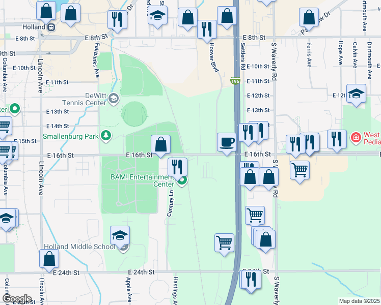 map of restaurants, bars, coffee shops, grocery stores, and more near 514 East 16th Street in Holland