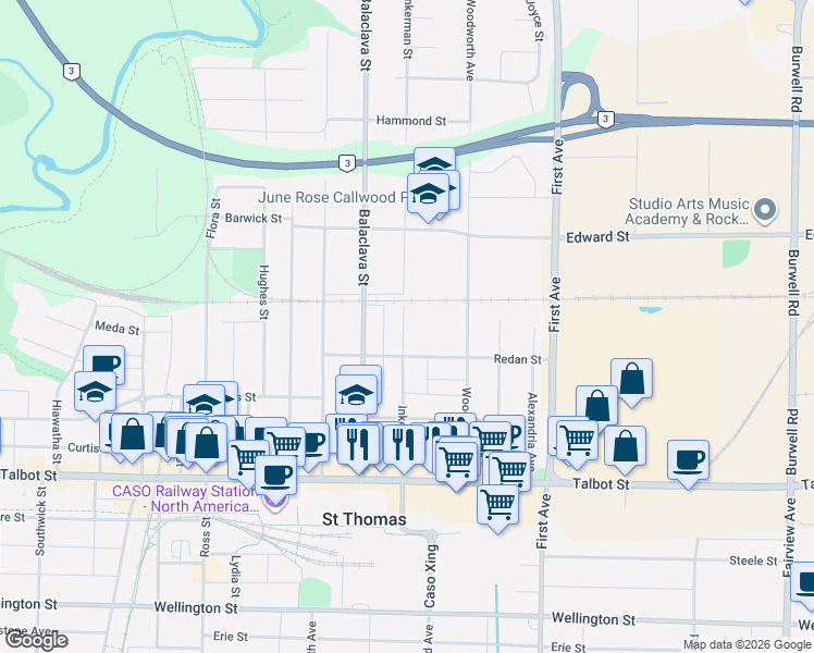 map of restaurants, bars, coffee shops, grocery stores, and more near in St. Thomas