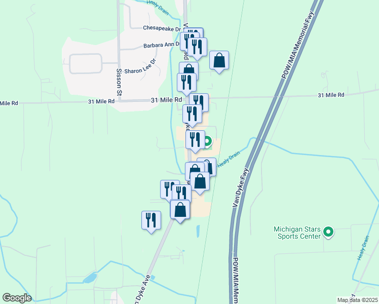 map of restaurants, bars, coffee shops, grocery stores, and more near 66540 Van Dyke in Washington