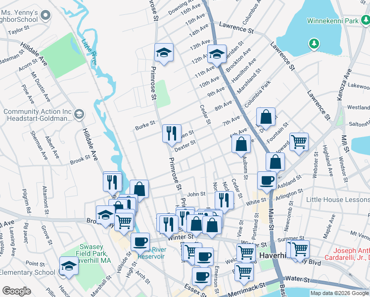 map of restaurants, bars, coffee shops, grocery stores, and more near in Haverhill