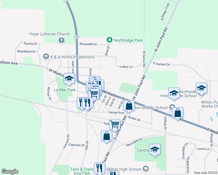 map of restaurants, bars, coffee shops, grocery stores, and more near 16 Windsor Court in Milton