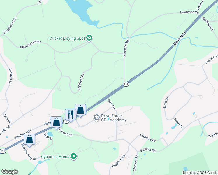 map of restaurants, bars, coffee shops, grocery stores, and more near 340-346 New Hampshire 111 in Hudson