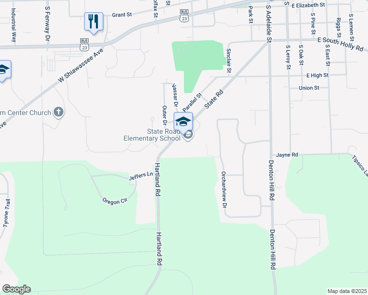 map of restaurants, bars, coffee shops, grocery stores, and more near 1161 State Road in Fenton