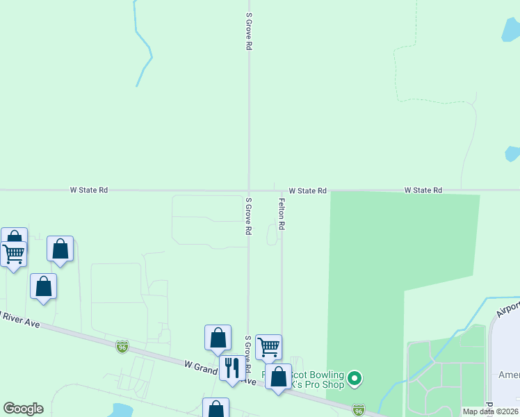 map of restaurants, bars, coffee shops, grocery stores, and more near 16200 Felton Road in Lansing