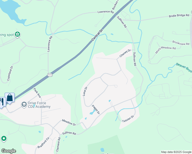 map of restaurants, bars, coffee shops, grocery stores, and more near 14 Lund Drive in Hudson