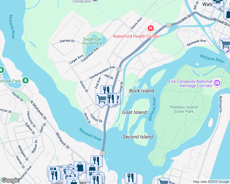 map of restaurants, bars, coffee shops, grocery stores, and more near 57 Saratoga Avenue in Waterford