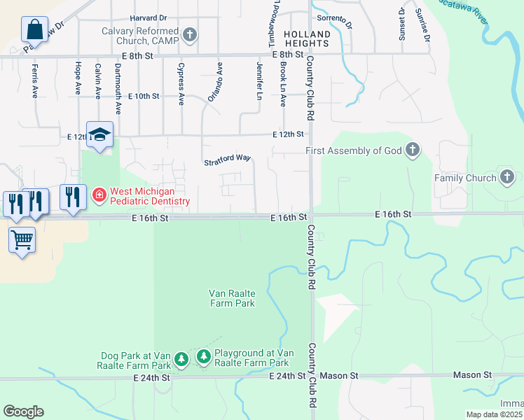 map of restaurants, bars, coffee shops, grocery stores, and more near 491 Stratford Way in Holland