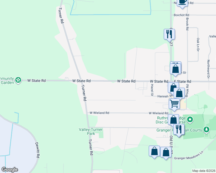 map of restaurants, bars, coffee shops, grocery stores, and more near 1460 Bennett Road in Lansing